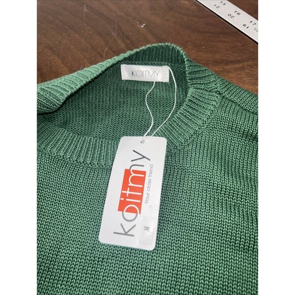 Koitmy Women's Green Contrast Sleeve Knitted Pullover Sweater Size Medium New - Picture 5 of 8